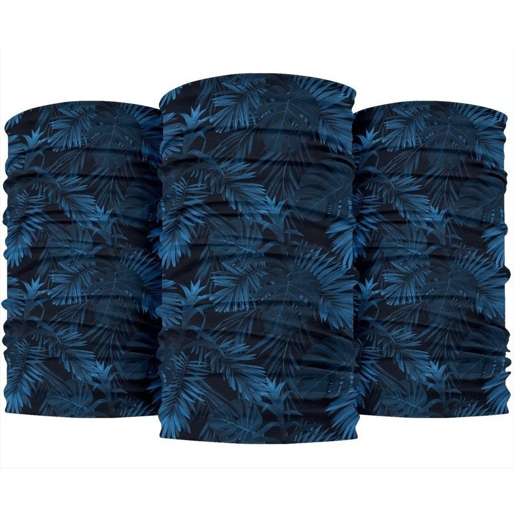 Dark Blue Tropical Leaf Pattern Print 3-Pack Bandanas