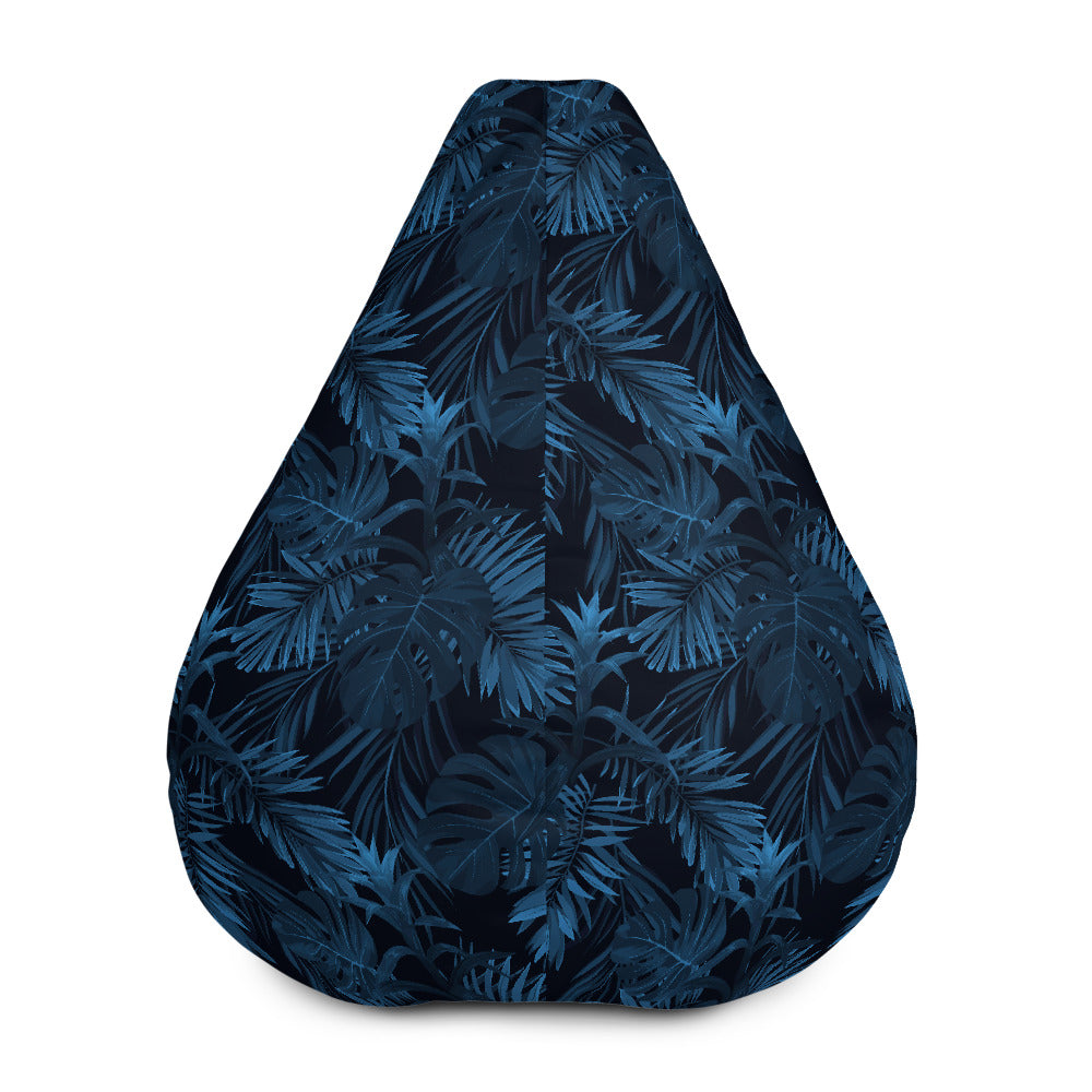 Dark Blue Tropical Leaf Pattern Print Bean Bag Cover