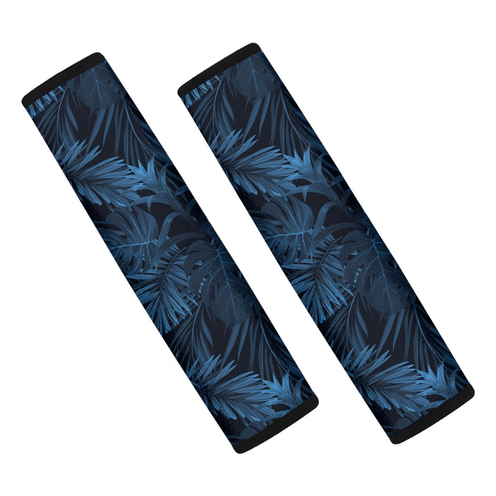 Dark Blue Tropical Leaf Pattern Print Car Seat Belt Covers