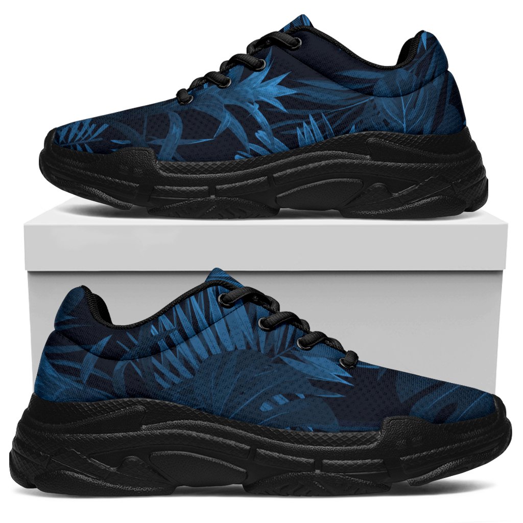 Dark Blue Tropical Leaf Pattern Print Chunky Sneakers