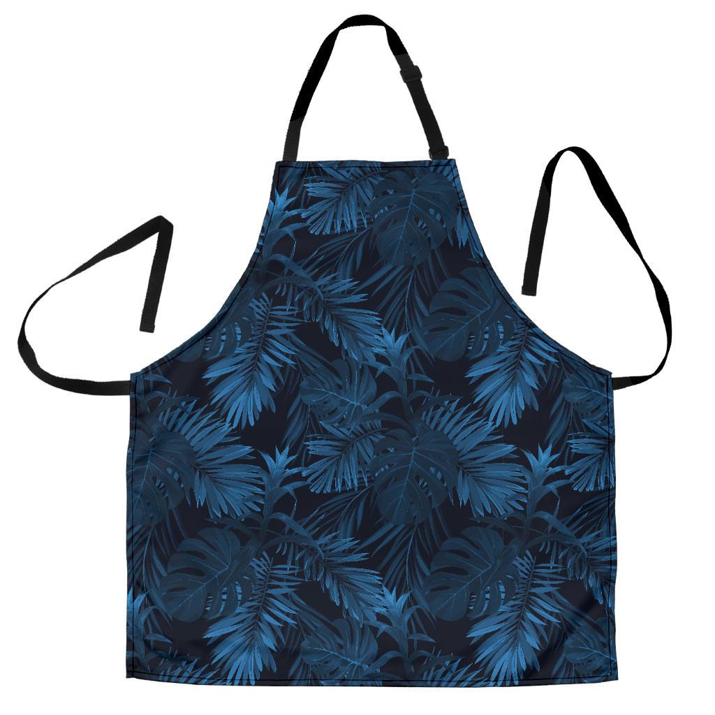 Dark Blue Tropical Leaf Pattern Print Men's Apron