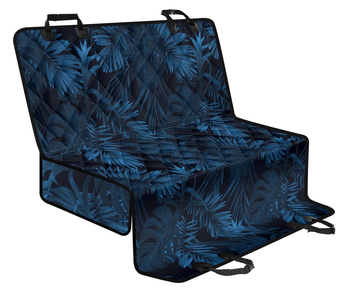 Dark Blue Tropical Leaf Pattern Print Pet Car Back Seat Cover