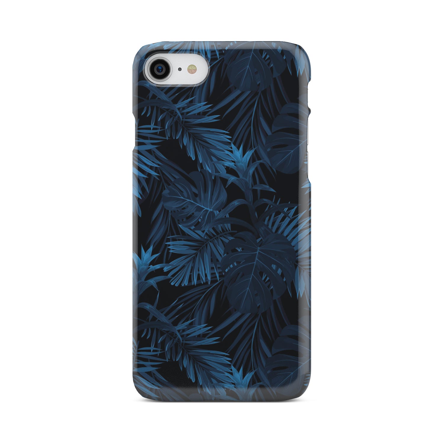 Dark Blue Tropical Leaf Pattern Print Phone Case