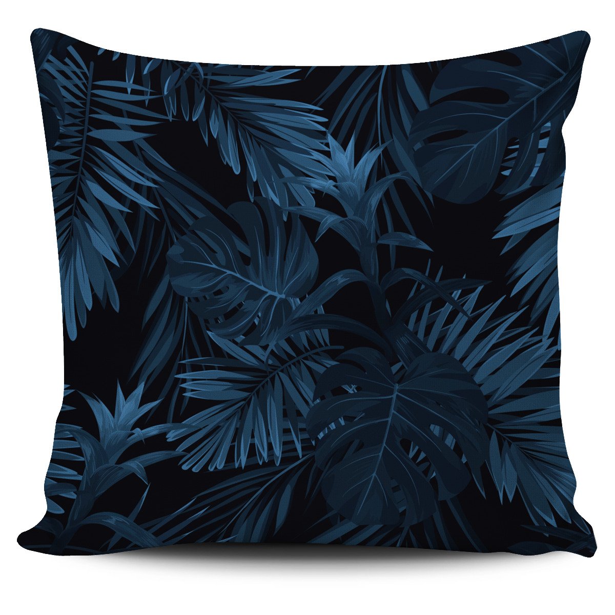 Dark Blue Tropical Leaf Pattern Print Pillow Cover