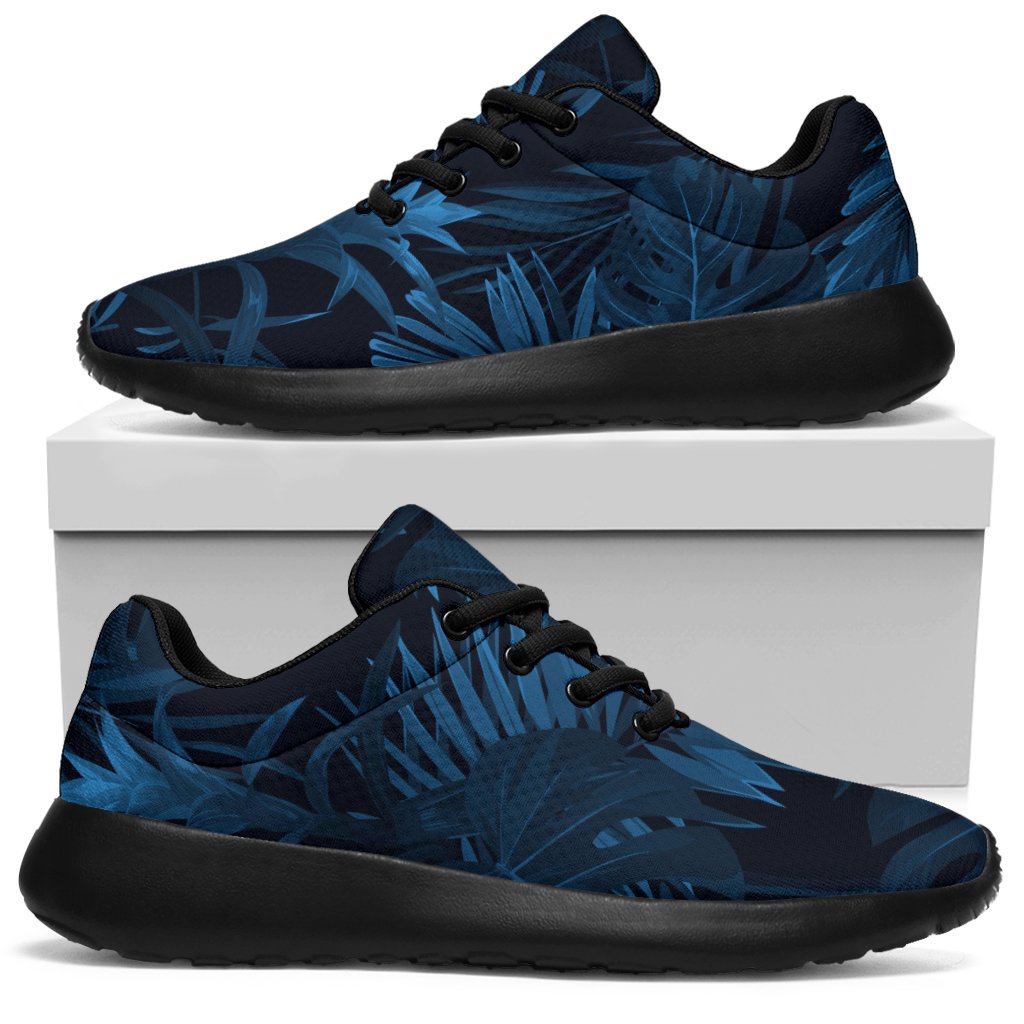 Dark Blue Tropical Leaf Pattern Print Sport Sneakers