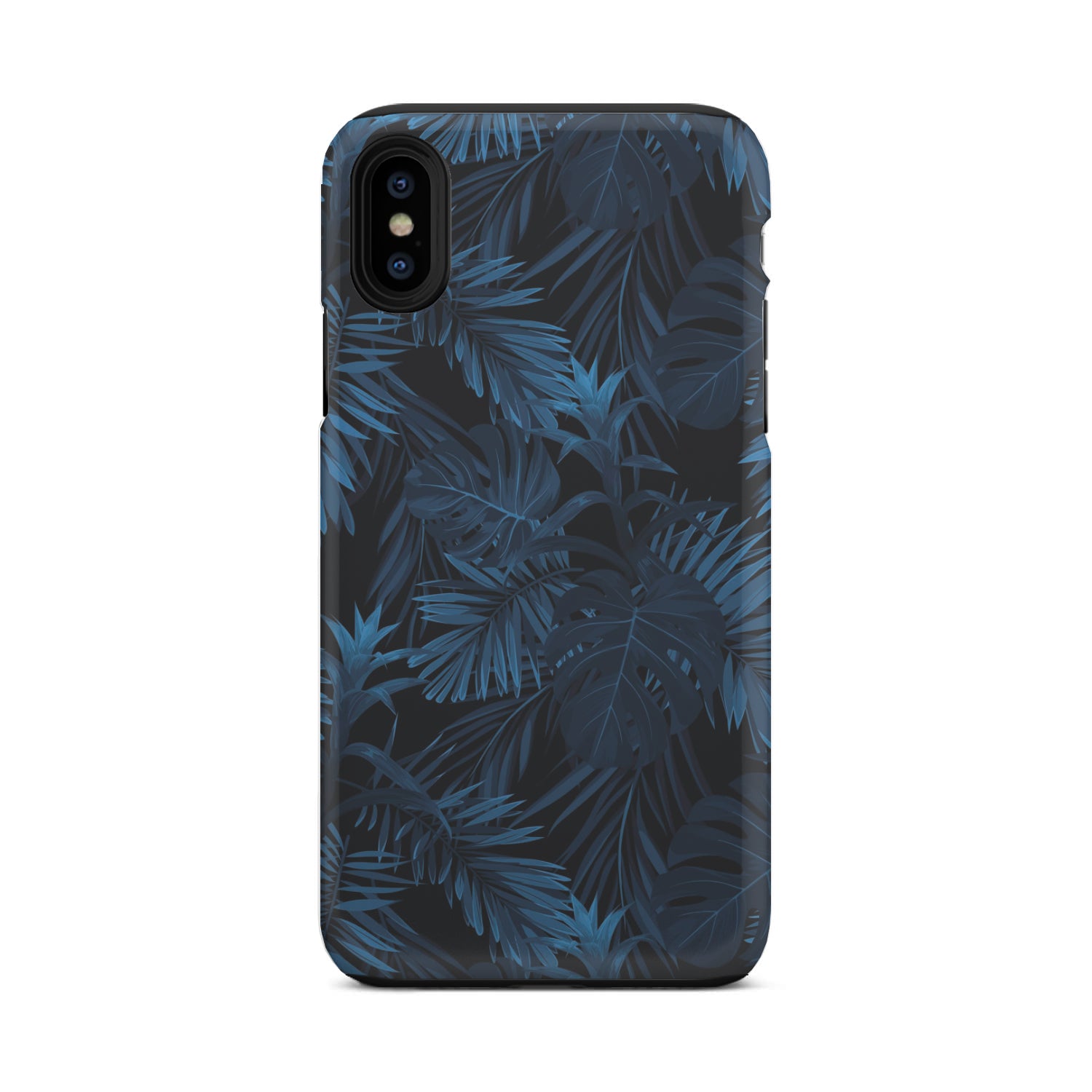 Dark Blue Tropical Leaf Pattern Print Tough Phone Case