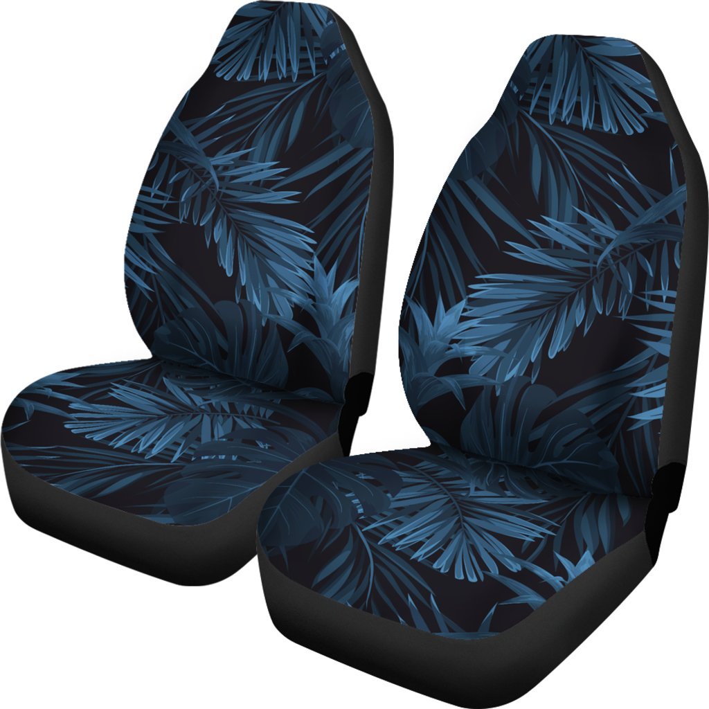 Dark Blue Tropical Leaf Pattern Print Universal Fit Car Seat Covers