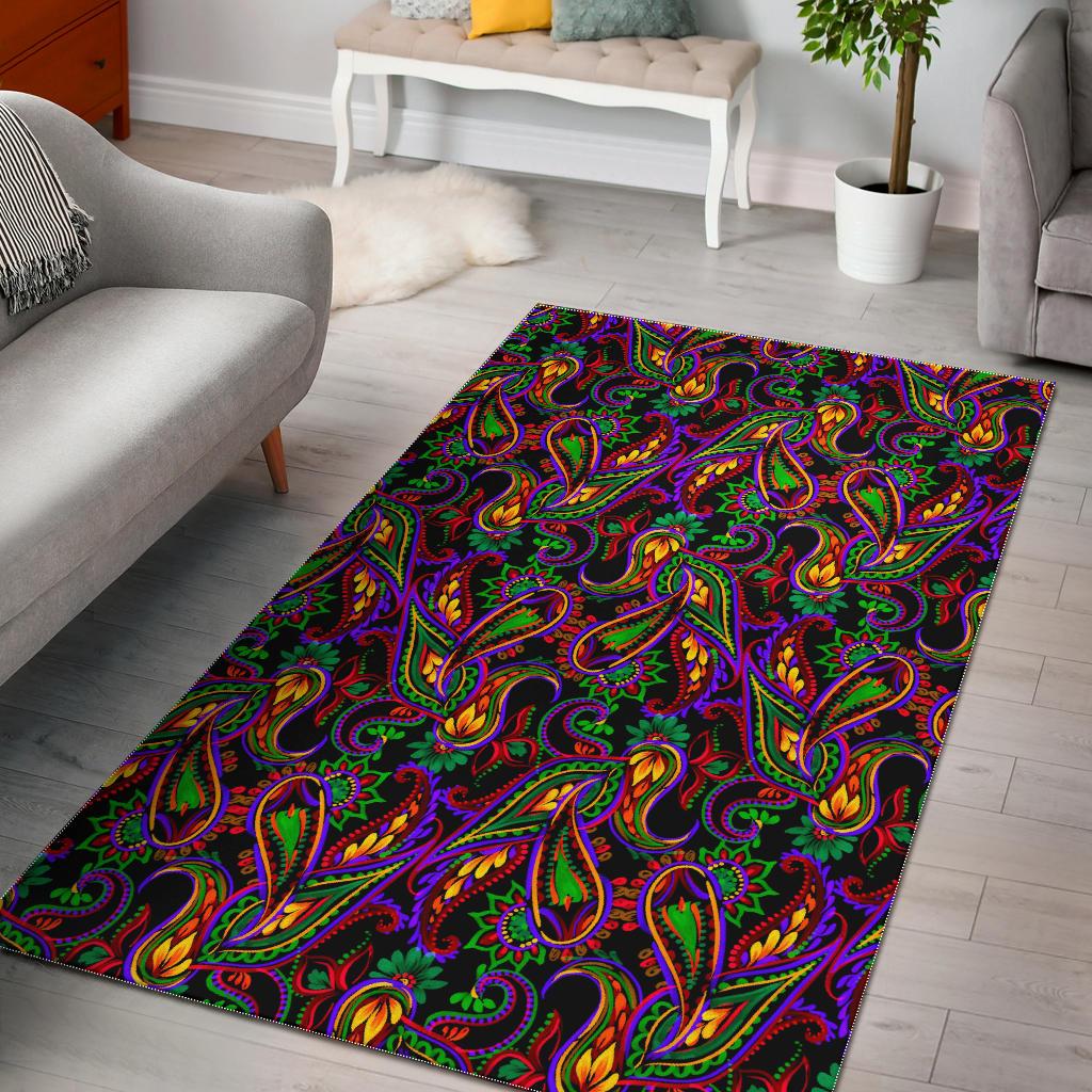 Dark Bohemian Paisley Pattern Print Area Rug