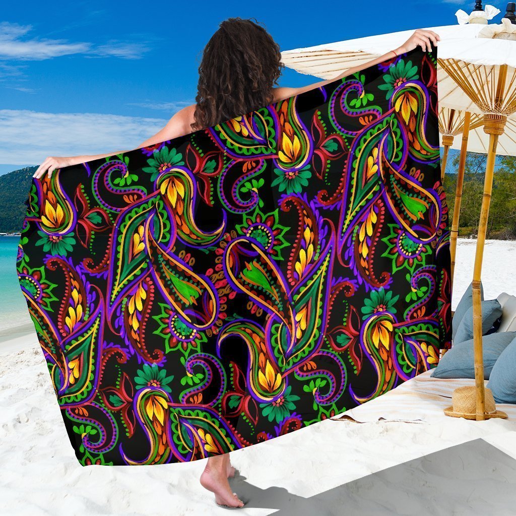 Dark Bohemian Paisley Pattern Print Beach Sarong Wrap