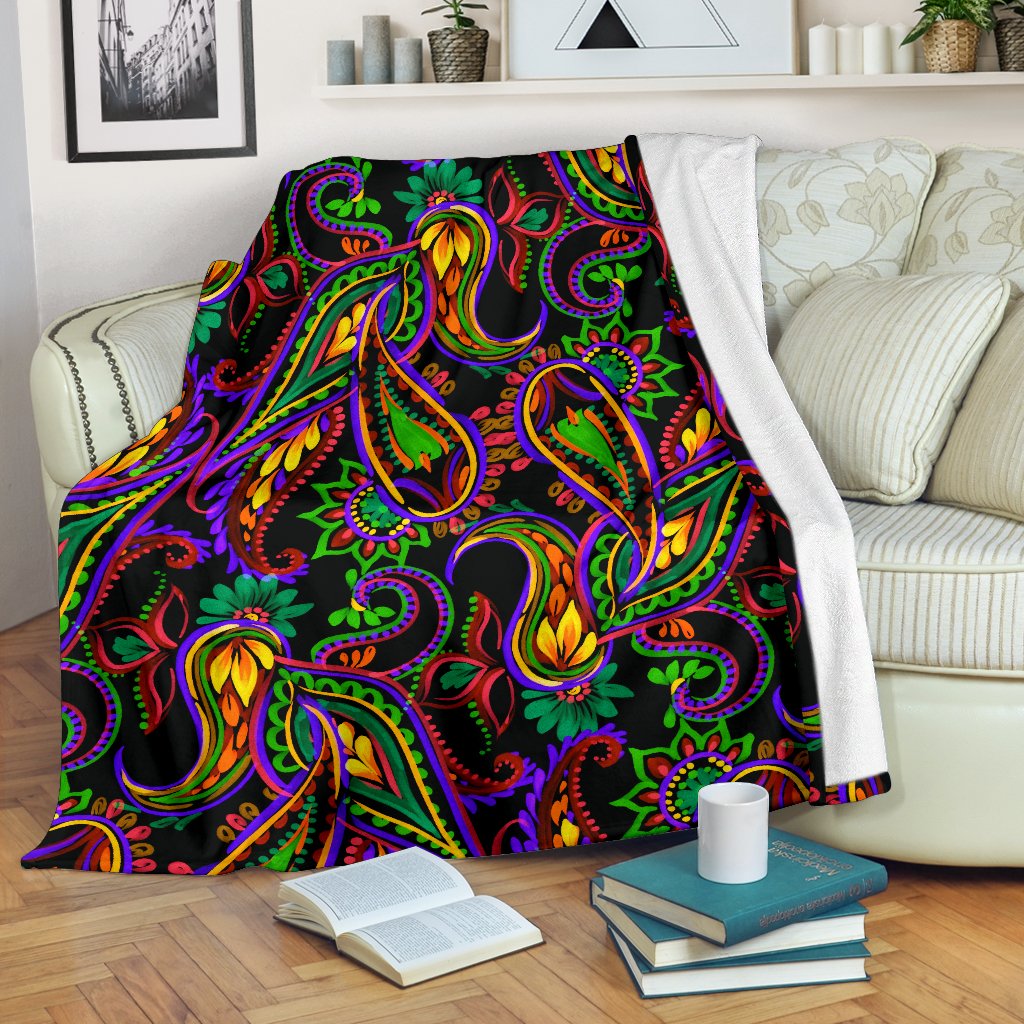 Dark Bohemian Paisley Pattern Print Blanket