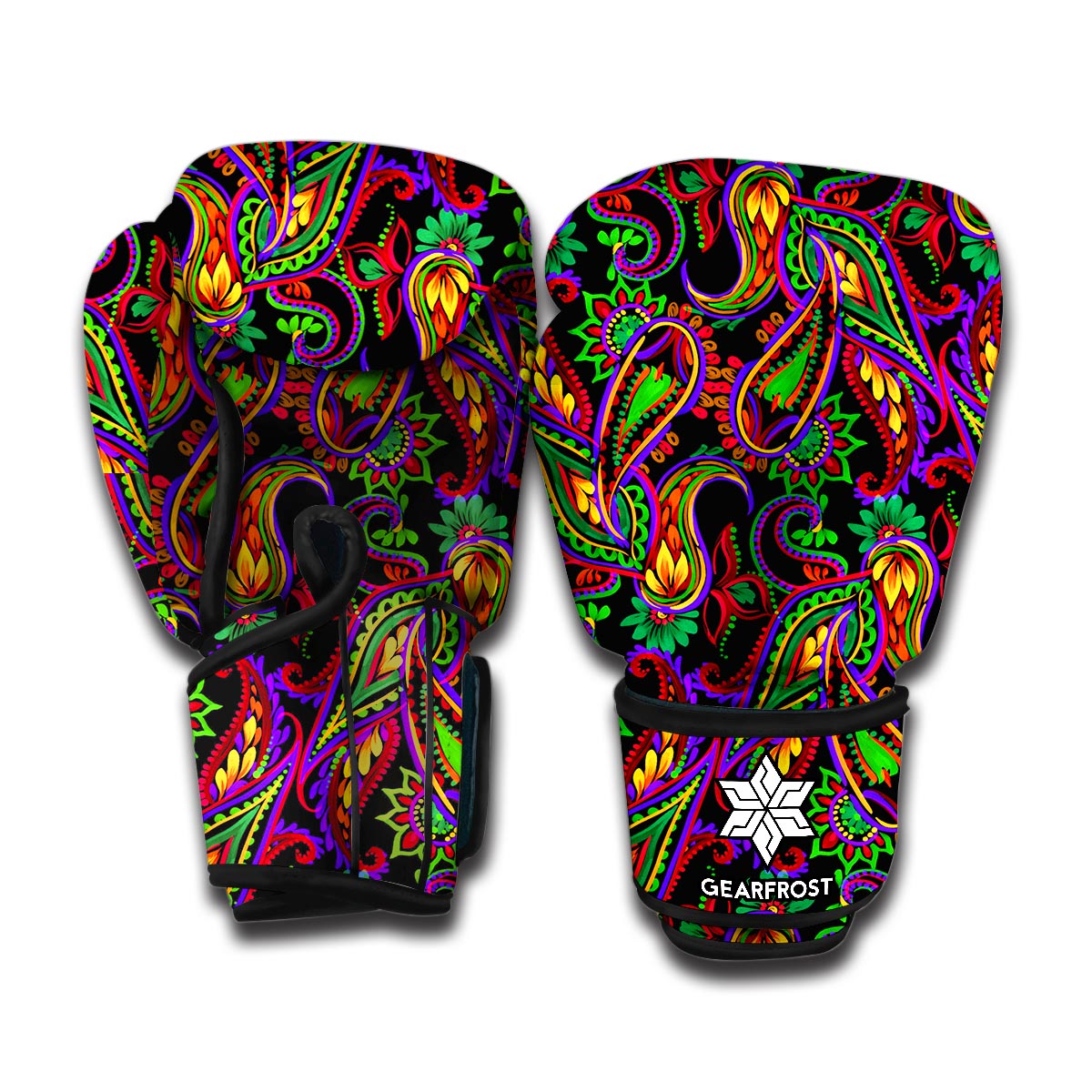 Dark Bohemian Paisley Pattern Print Boxing Gloves