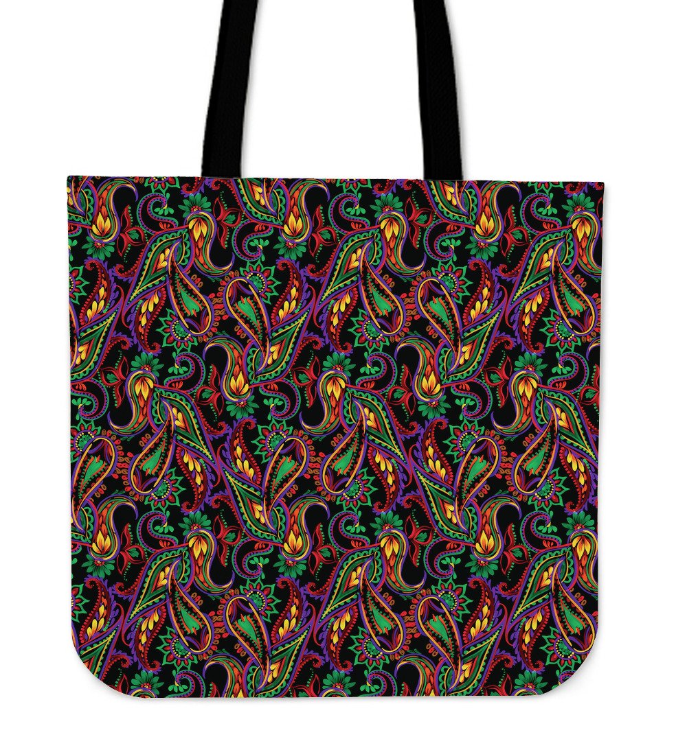 Dark Bohemian Paisley Pattern Print Canvas Tote Bag