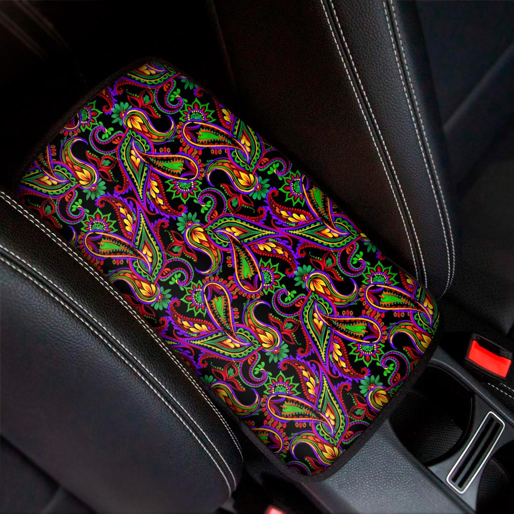 Dark Bohemian Paisley Pattern Print Car Center Console Cover