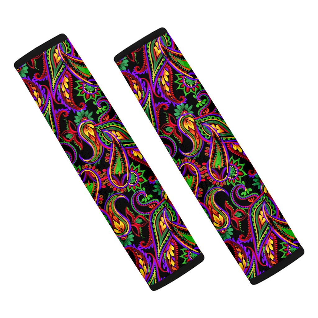 Dark Bohemian Paisley Pattern Print Car Seat Belt Covers