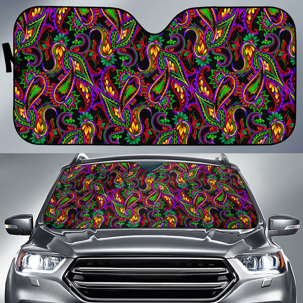 Dark Bohemian Paisley Pattern Print Car Sun Shade