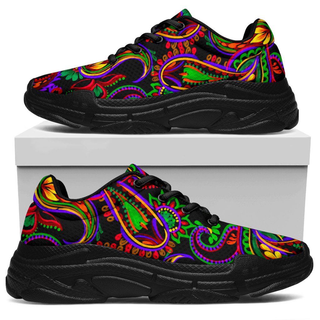 Dark Bohemian Paisley Pattern Print Chunky Sneakers