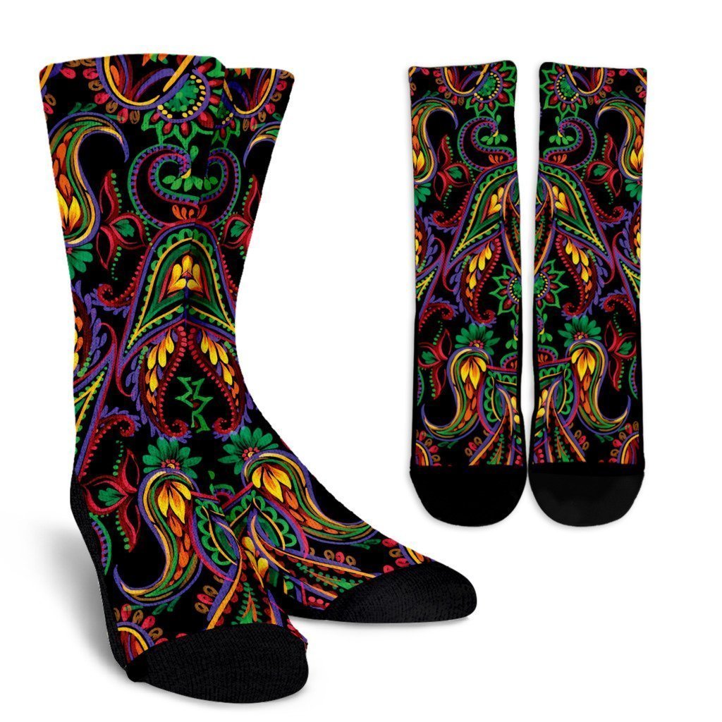 Dark Bohemian Paisley Pattern Print Crew Socks