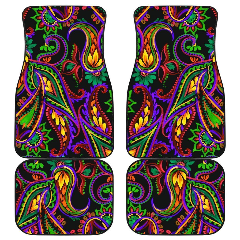 Dark Bohemian Paisley Pattern Print Front and Back Car Floor Mats