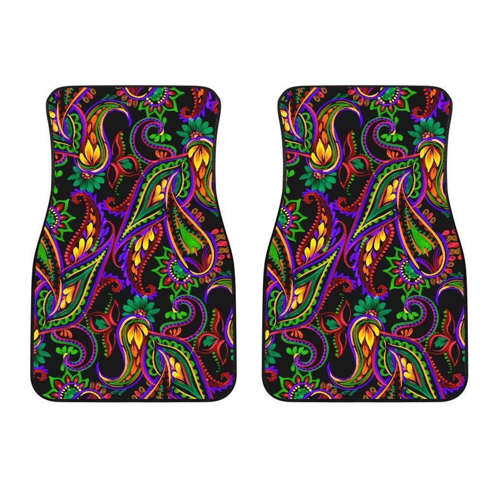 Dark Bohemian Paisley Pattern Print Front Car Floor Mats