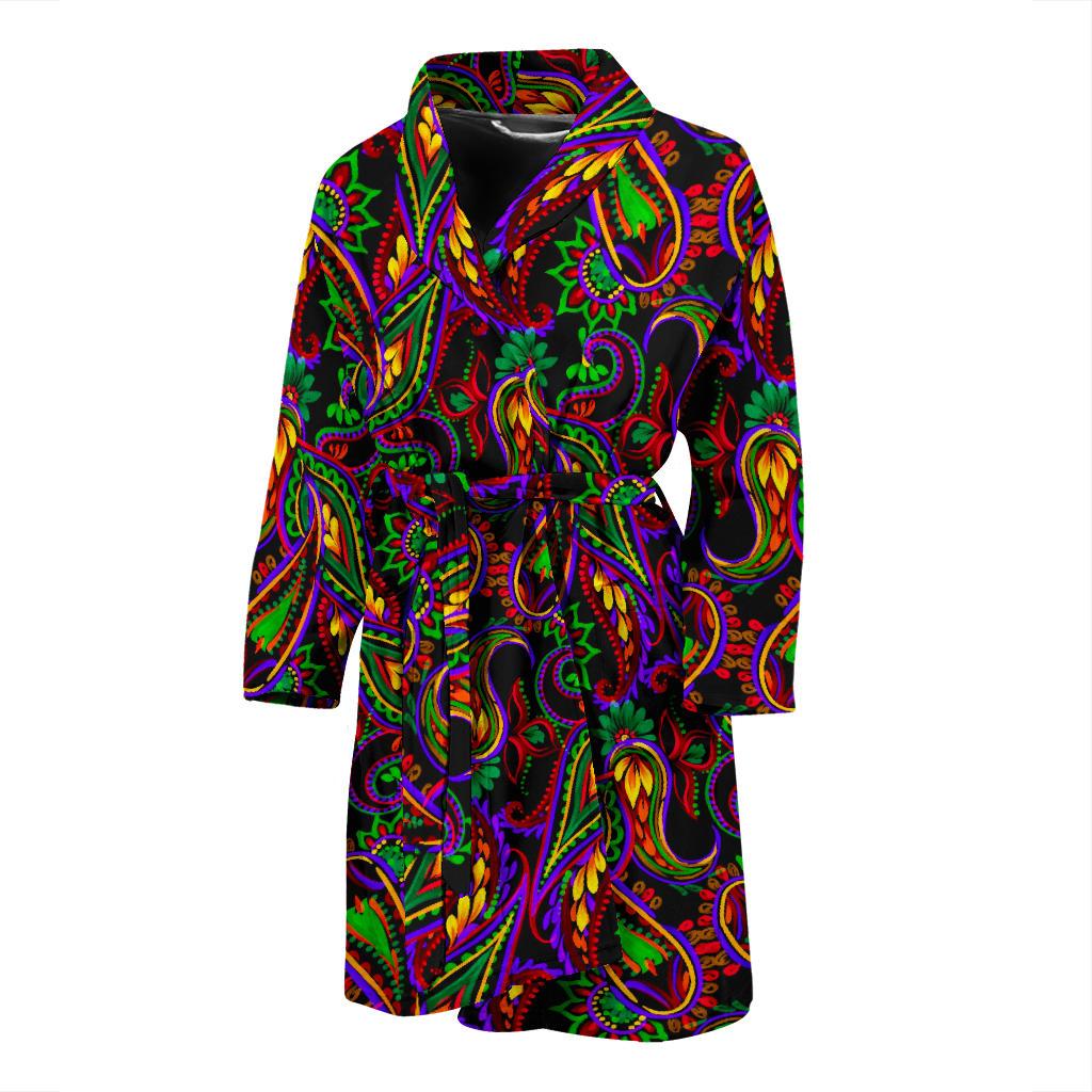 Dark Bohemian Paisley Pattern Print Men's Bathrobe