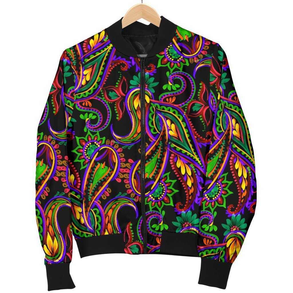 Dark Bohemian Paisley Pattern Print Men's Bomber Jacket