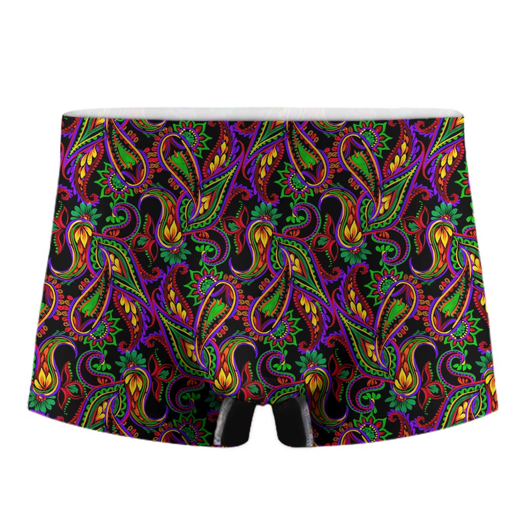 Dark Bohemian Paisley Pattern Print Men's Boxer Briefs