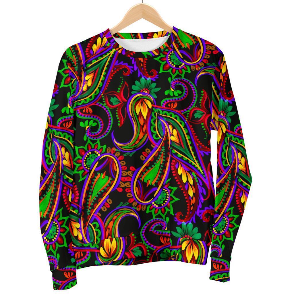 Dark Bohemian Paisley Pattern Print Men's Crewneck Sweatshirt