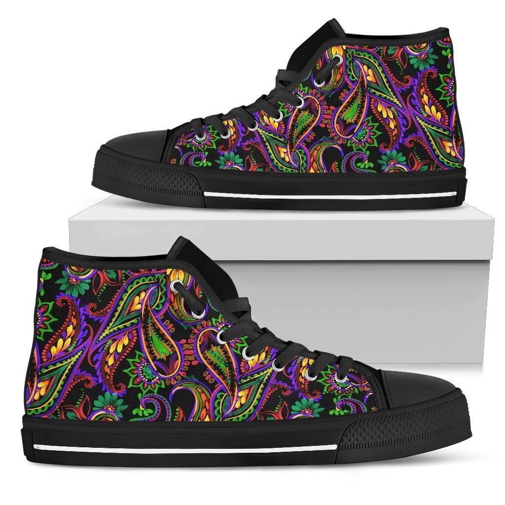 Dark Bohemian Paisley Pattern Print Men's High Top Shoes