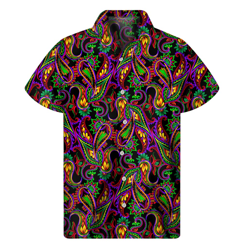 Dark Bohemian Paisley Pattern Print Men's Short Sleeve Shirt