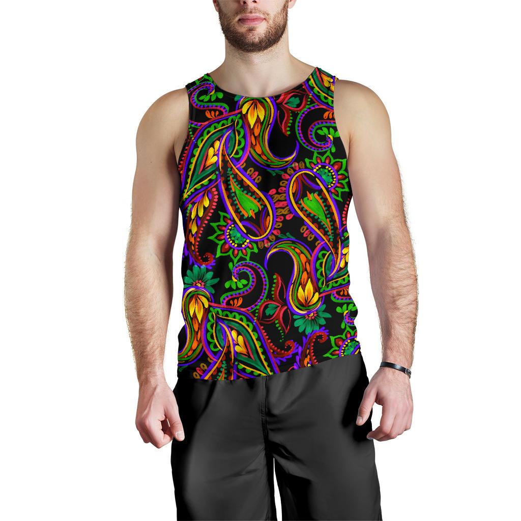 Dark Bohemian Paisley Pattern Print Men's Tank Top