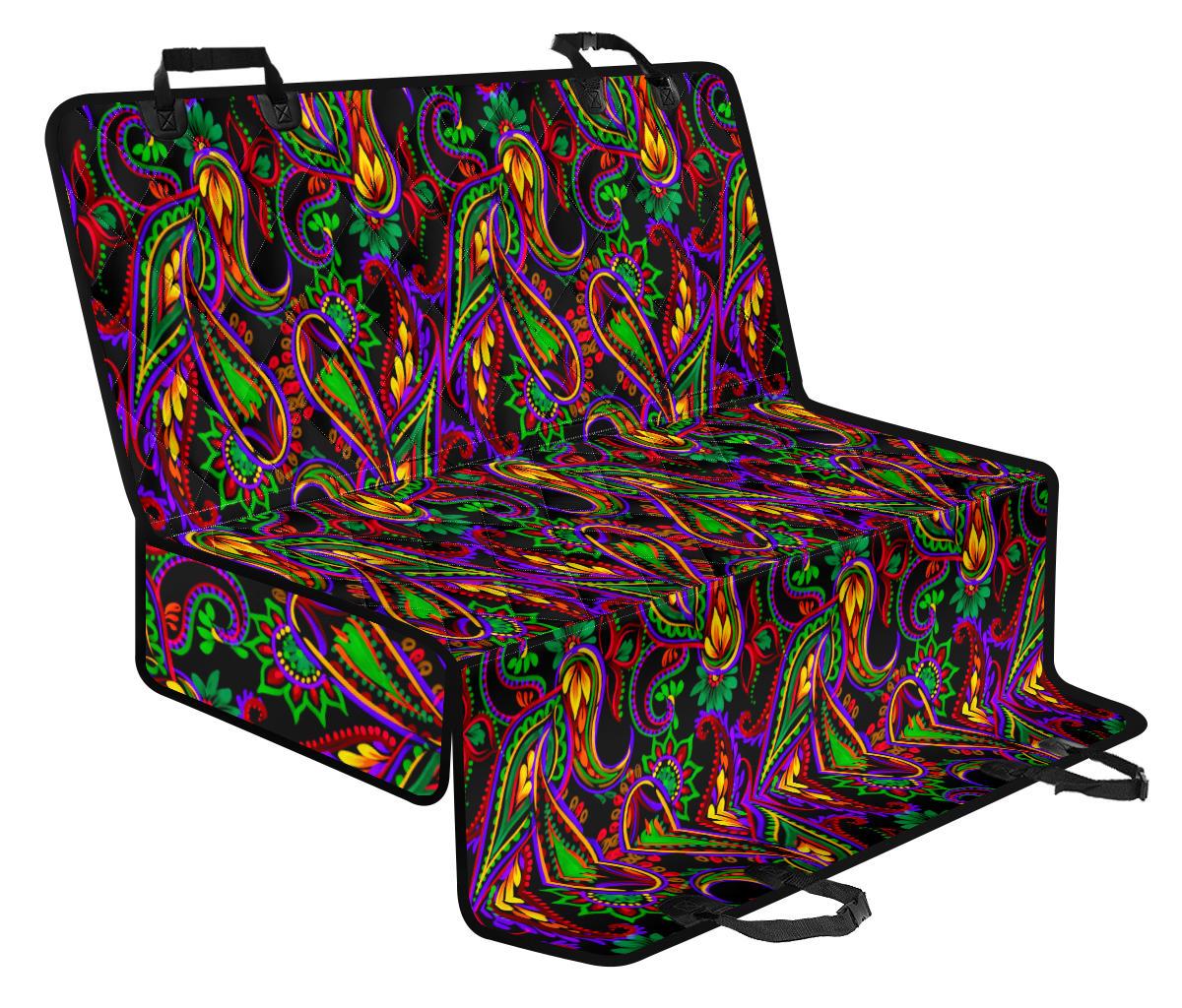 Dark Bohemian Paisley Pattern Print Pet Car Back Seat Cover