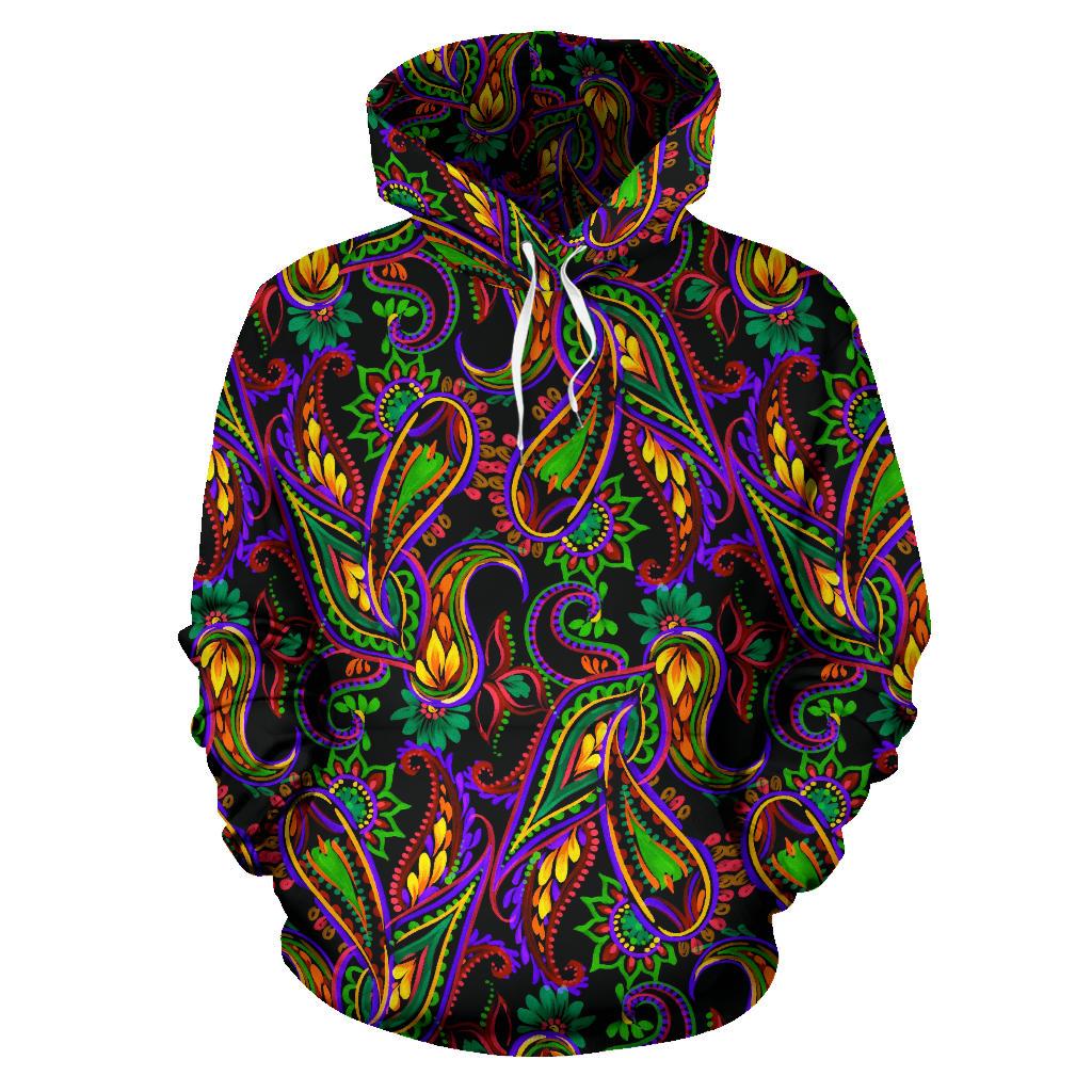 Dark Bohemian Paisley Pattern Print Pullover Hoodie