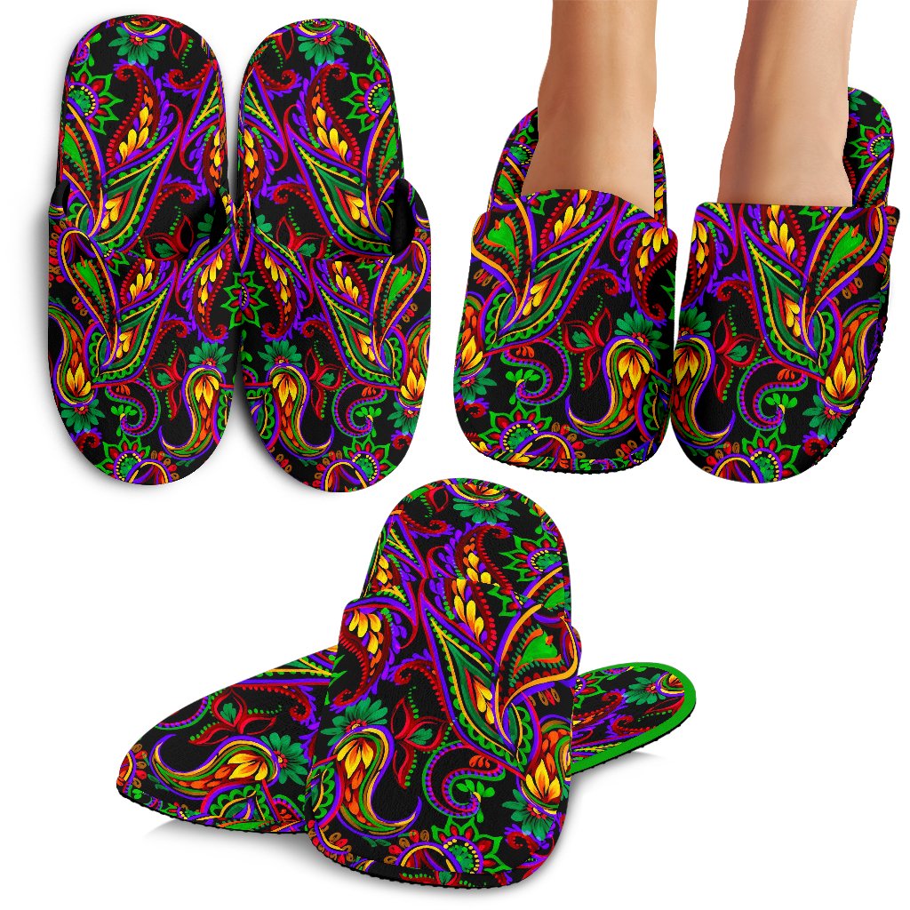 Dark Bohemian Paisley Pattern Print Slippers