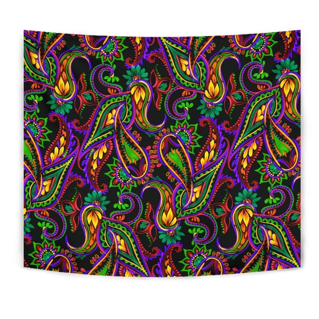 Dark Bohemian Paisley Pattern Print Wall Tapestry