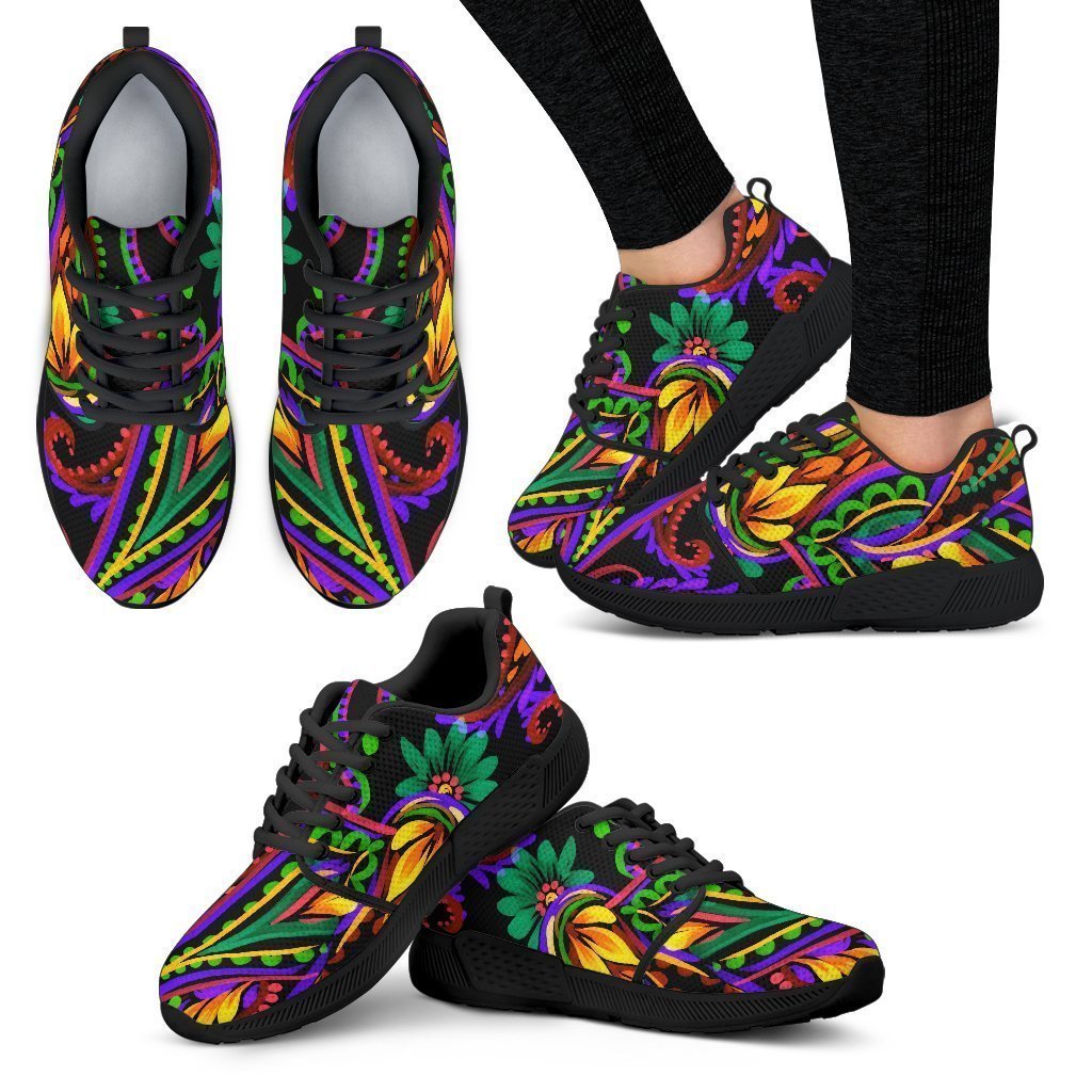 Dark Bohemian Paisley Pattern Print Women's Athletic Shoes