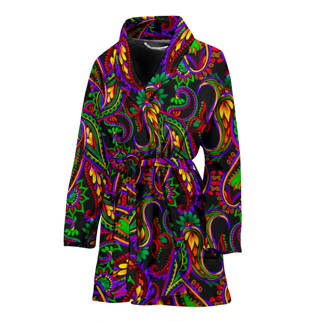 Dark Bohemian Paisley Pattern Print Women's Bathrobe