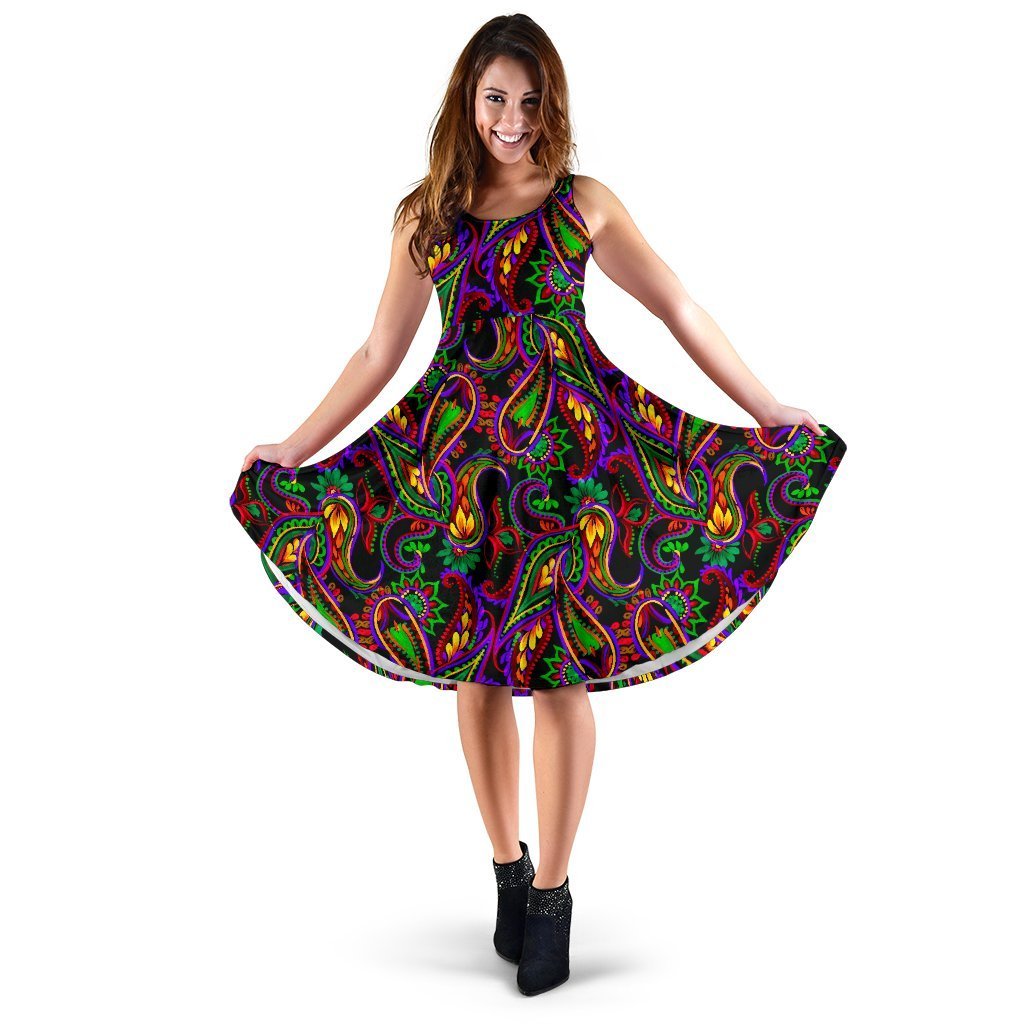 Dark Bohemian Paisley Pattern Print Women's Dress