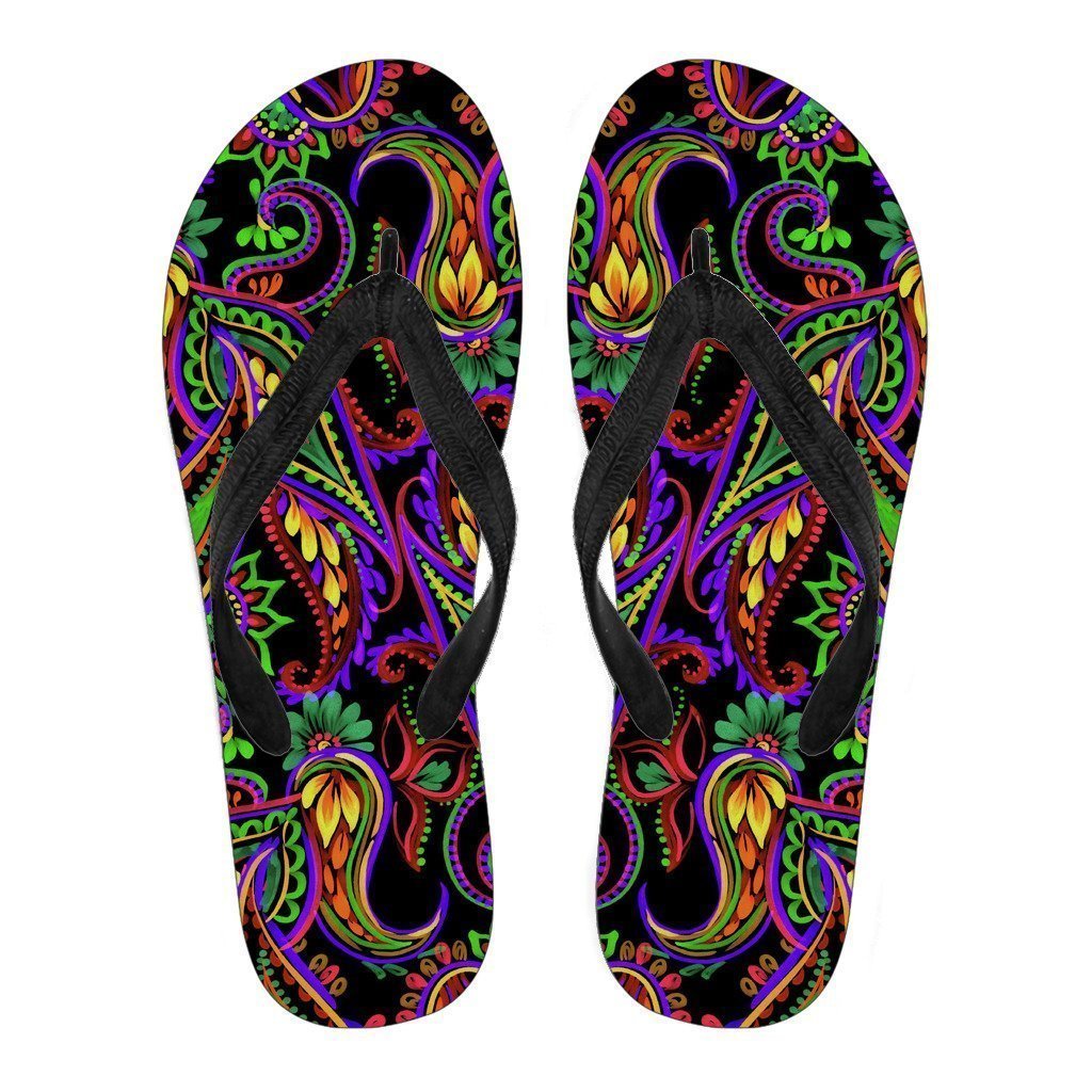 Dark Bohemian Paisley Pattern Print Women's Flip Flops