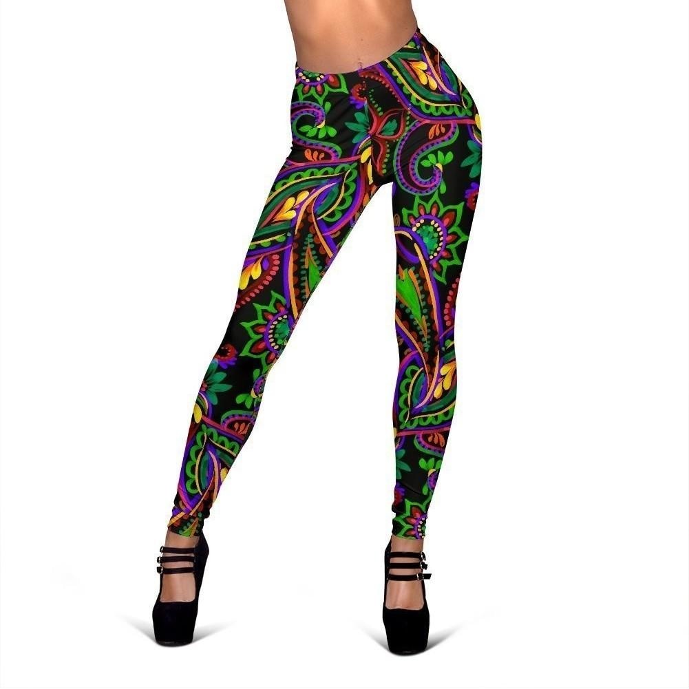 Dark Bohemian Paisley Pattern Print Women's Leggings