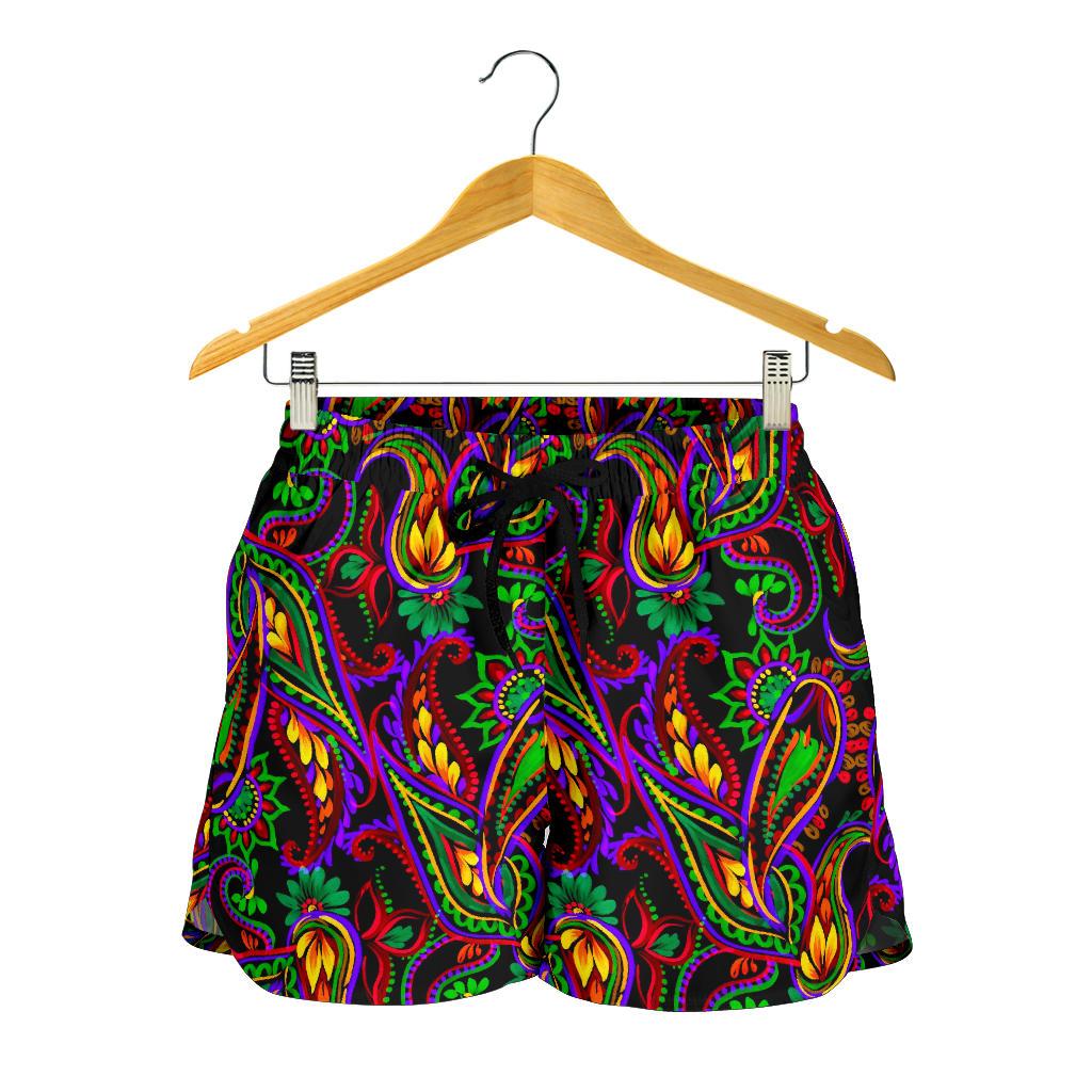 Dark Bohemian Paisley Pattern Print Women's Shorts