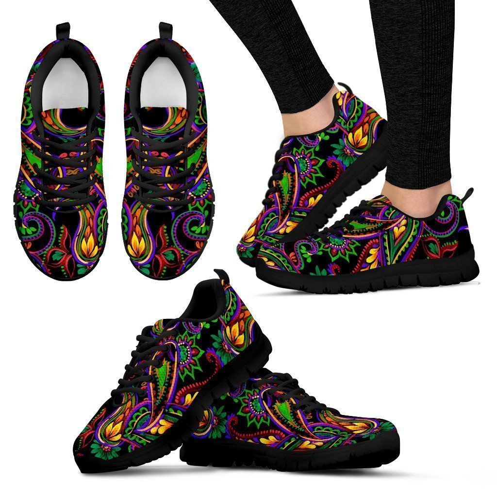 Dark Bohemian Paisley Pattern Print Women's Sneakers