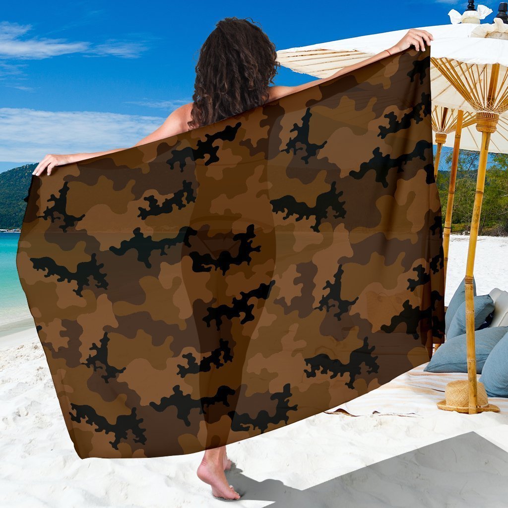 Dark Brown Camouflage Print Beach Sarong Wrap