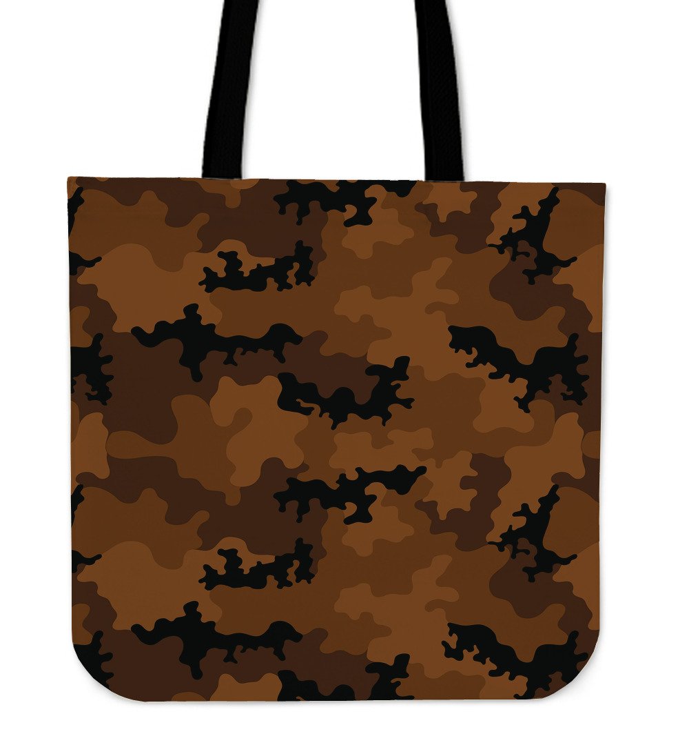 Dark Brown Camouflage Print Canvas Tote Bag