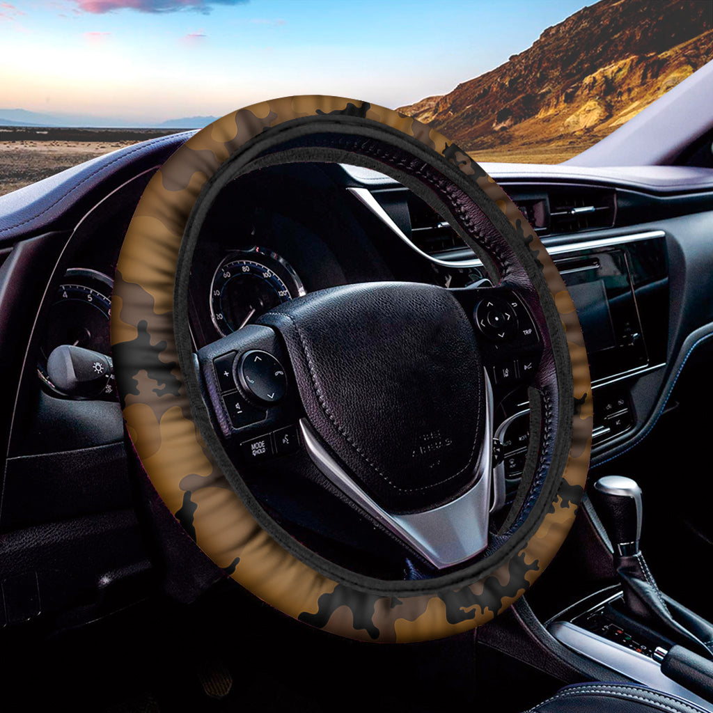 Dark Brown Camouflage Print Car Steering Wheel Cover