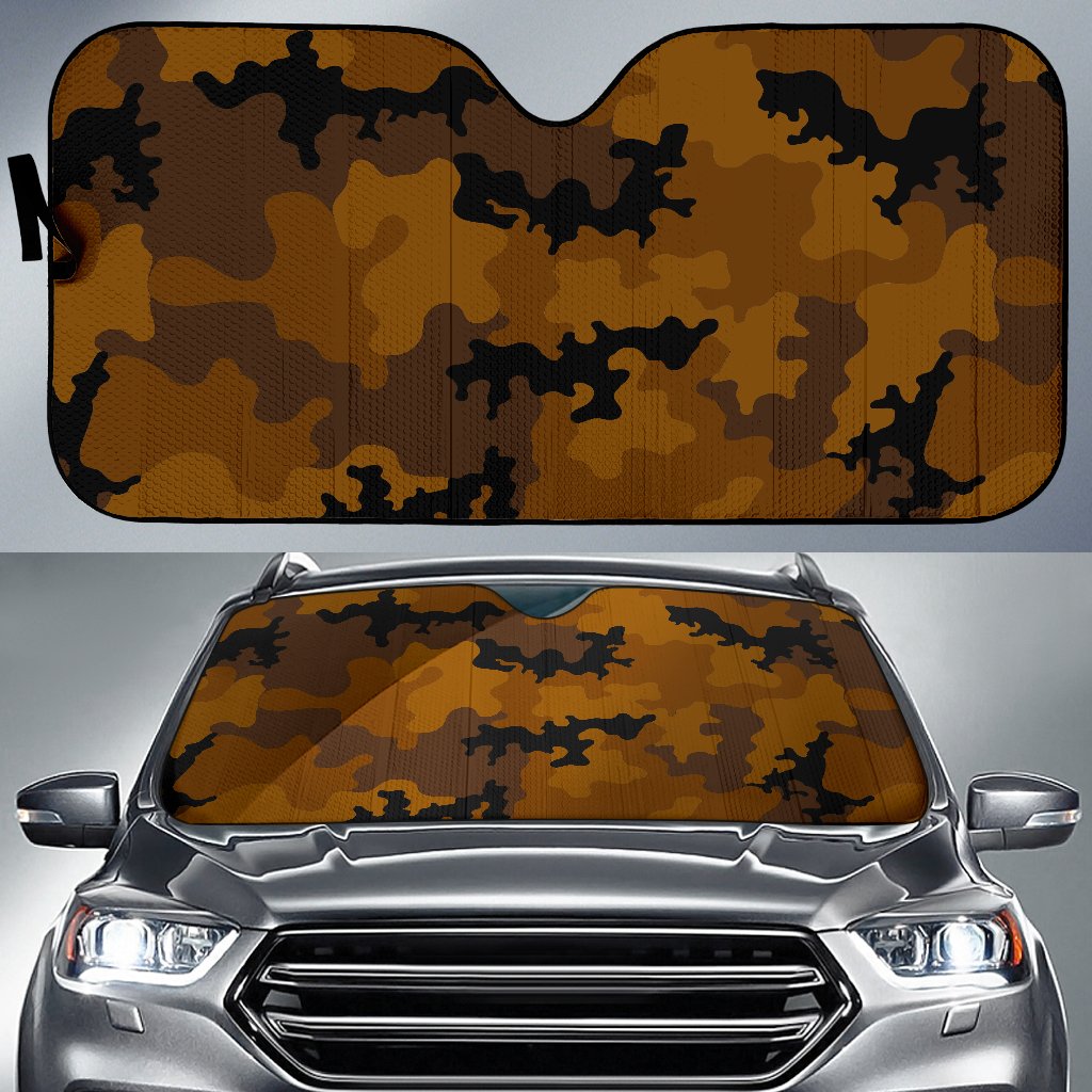 Dark Brown Camouflage Print Car Sun Shade