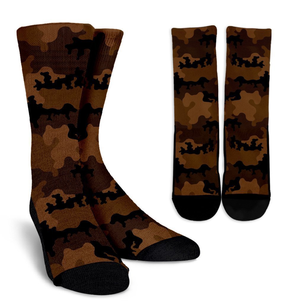 Dark Brown Camouflage Print Crew Socks