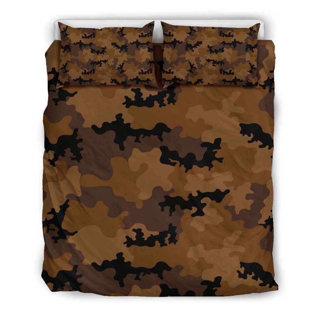 Dark Brown Camouflage Print Duvet Cover Bedding Set