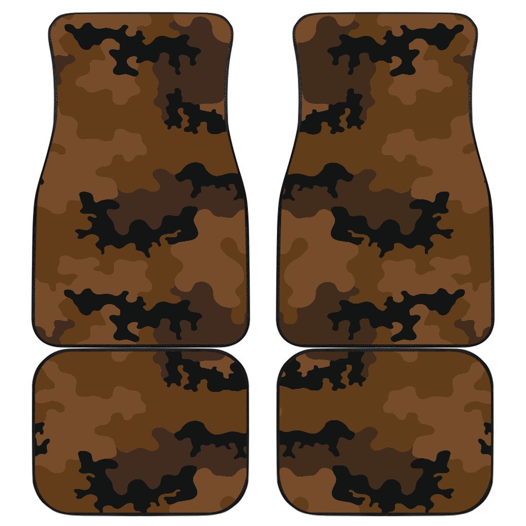 Dark Brown Camouflage Print Front and Back Car Floor Mats