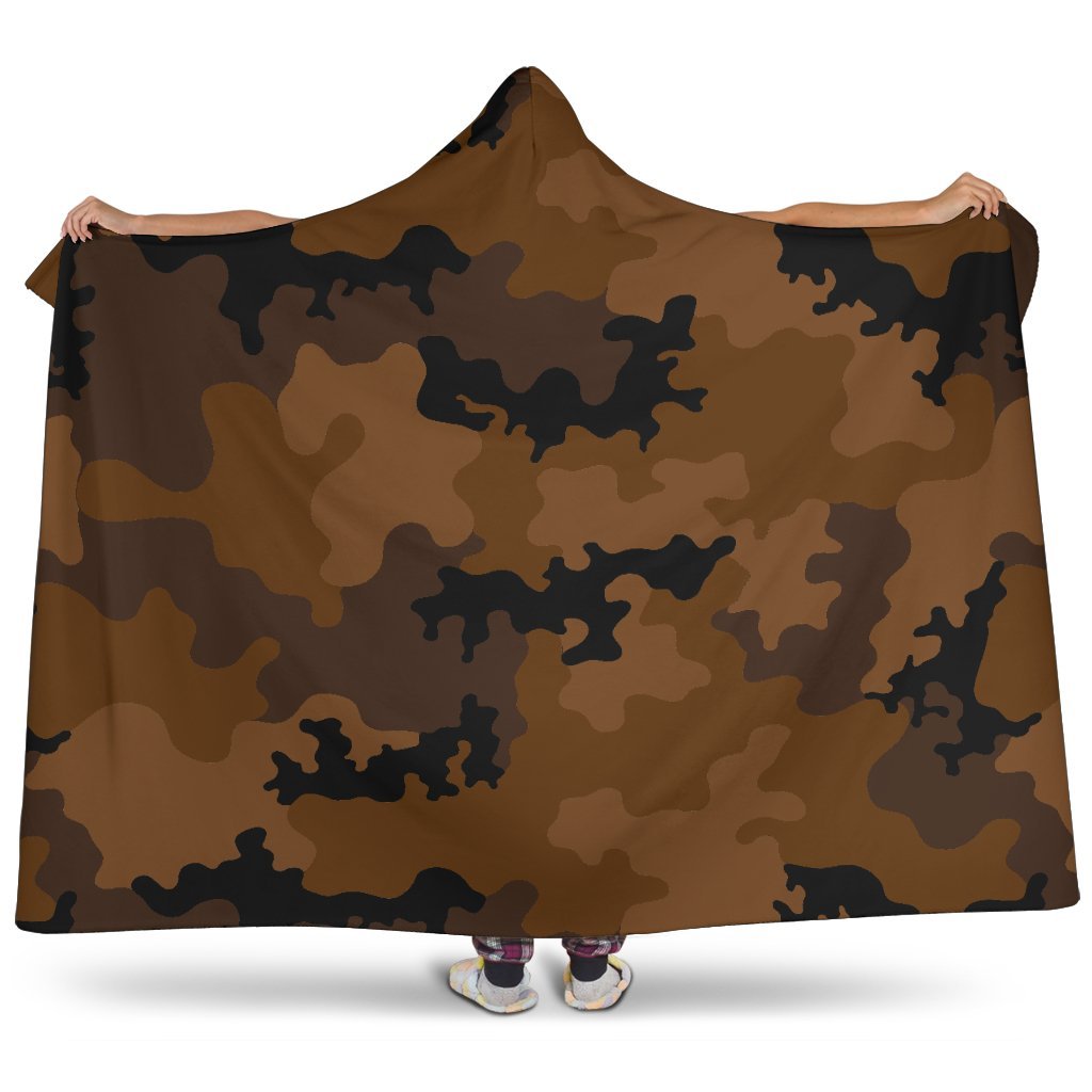 Dark Brown Camouflage Print Hooded Blanket