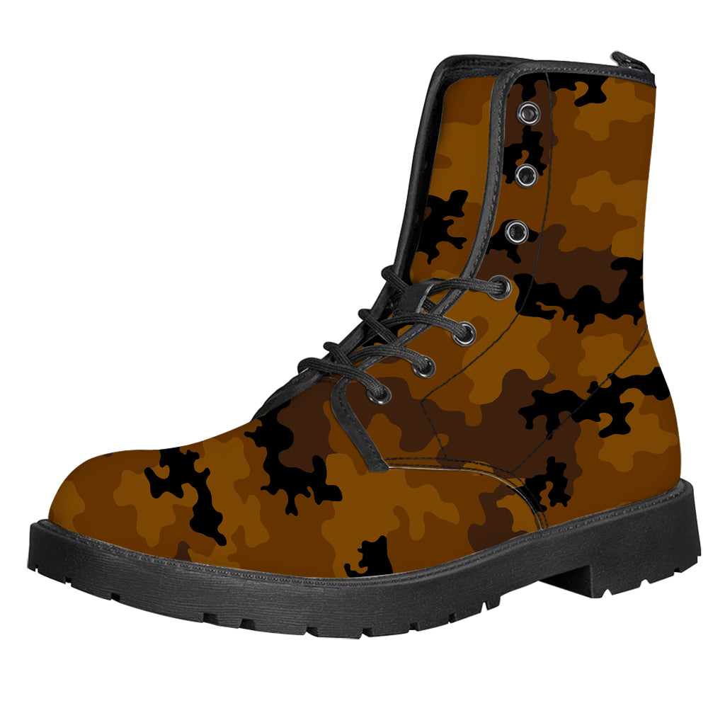 Dark Brown Camouflage Print Leather Boots